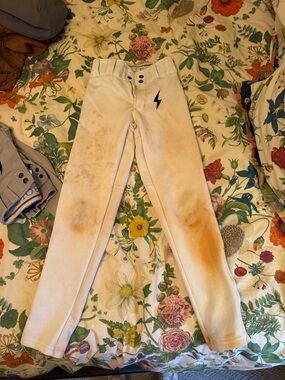 Bruce Bolt Kids White Baseball Pants with Black Lightning Accent